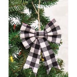 Black and White Gingham Bow Clip Ornament