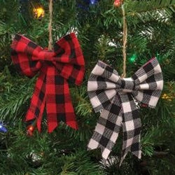 Black and White Gingham Bow Clip Ornament