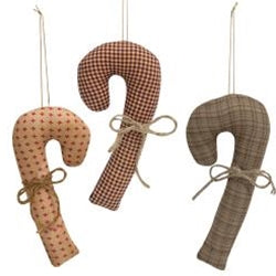 Set of 3 Primitive Candy Cane Oraments