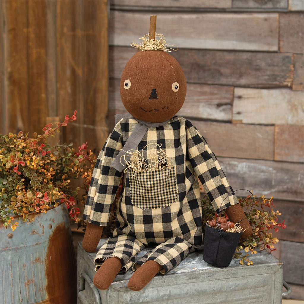 Primitive Pumpkin Doll with Apple Pail