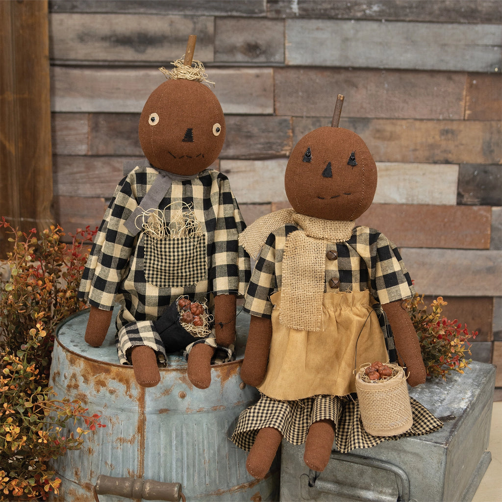 Primitive Pumpkin Doll with Apple Pail