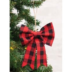 Red and Black Buffalo Check Bow Clip Ornament
