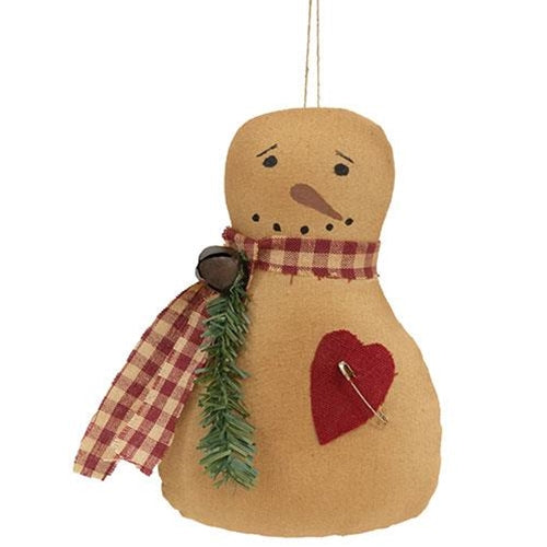 Primitive Snowman Ornament with Heart