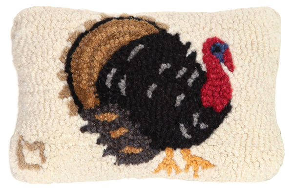 Perky Turkey Hooked Wool Cushion