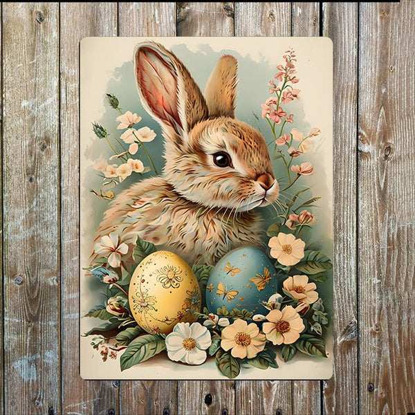 Vintage Easter Bunny Metal Sign