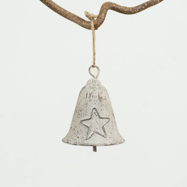 Vintage Style Whitewashed Metal Bell with Star