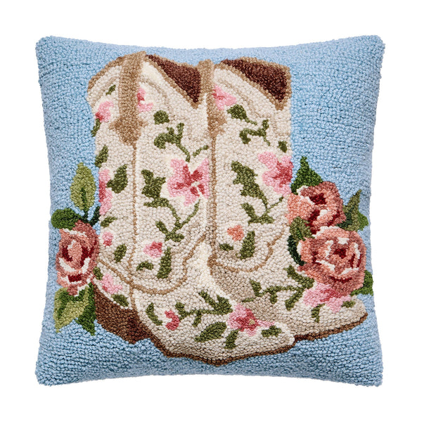 Floral Cowgirl Boots Hooked Cushion