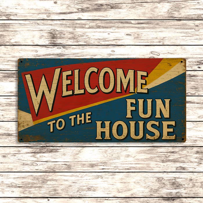 Hello Fun Sign Welcome to the Fun House Retro Carnival Metal Sign - Olde Glory