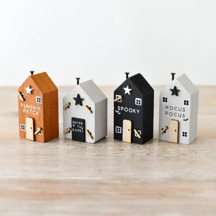 Hocus Pocus White Wooden House Block