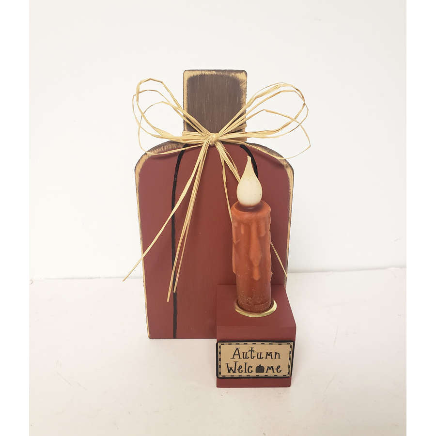 Primitive Pumpkin with Autumn Welcome Timer Candle