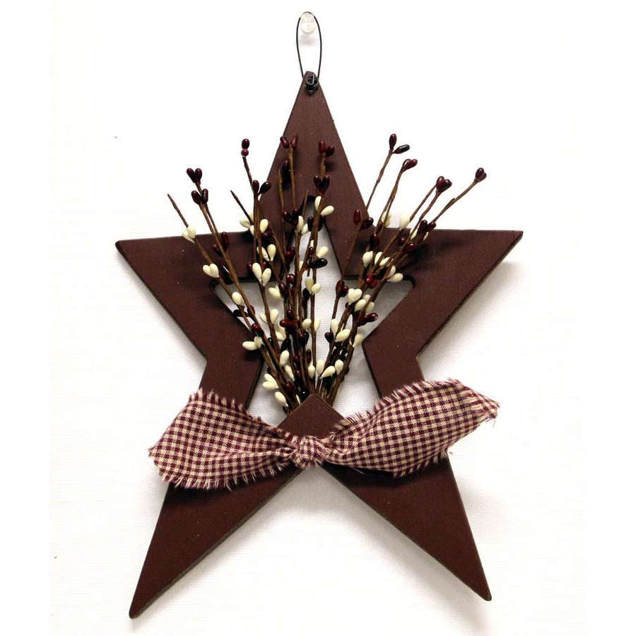 Primitive Burgundy Wooden Star with Pip Berries