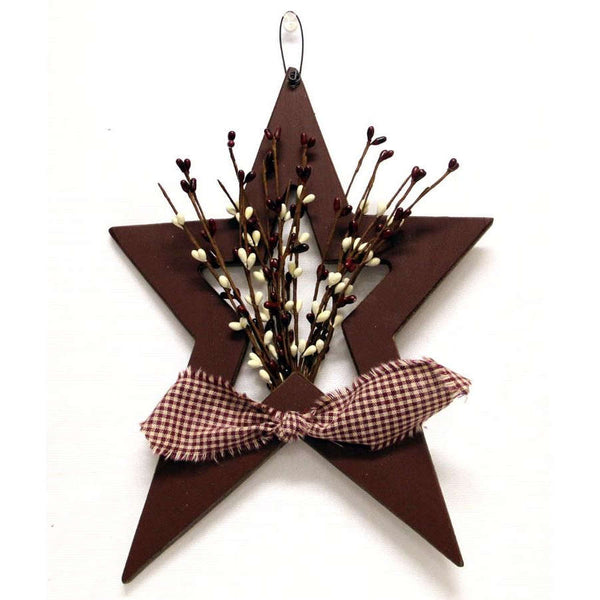 Primitive Burgundy Wooden Star with Pip Berries