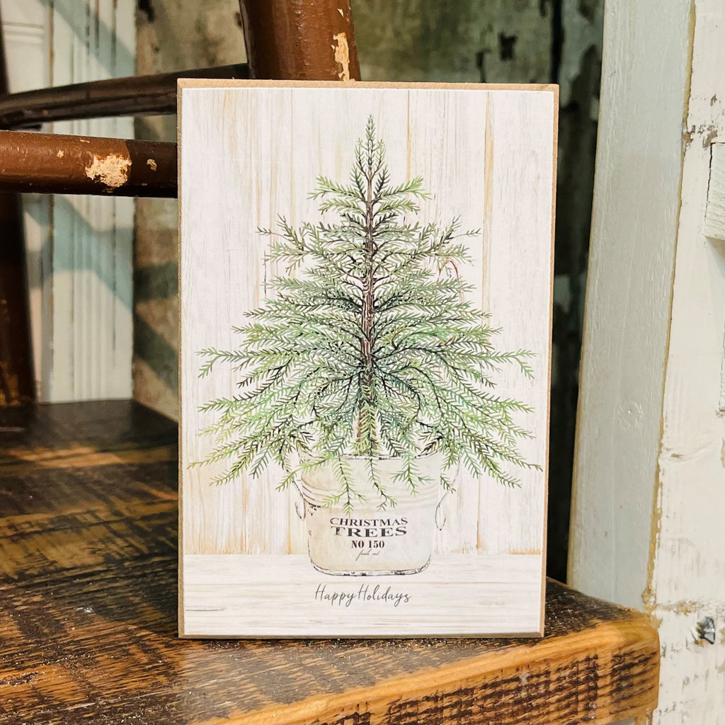 Happy Holidays Tree Block Sign