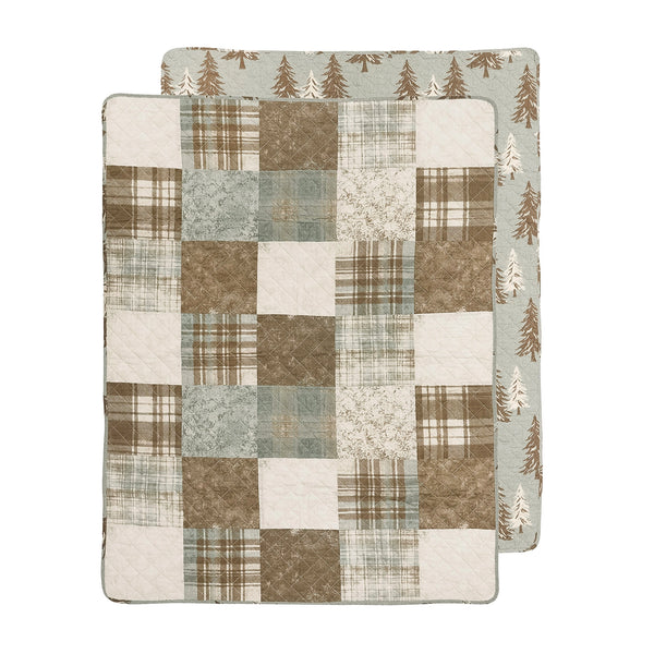 Mint Patchwork Trees Reversible Cotton Throw Quilt