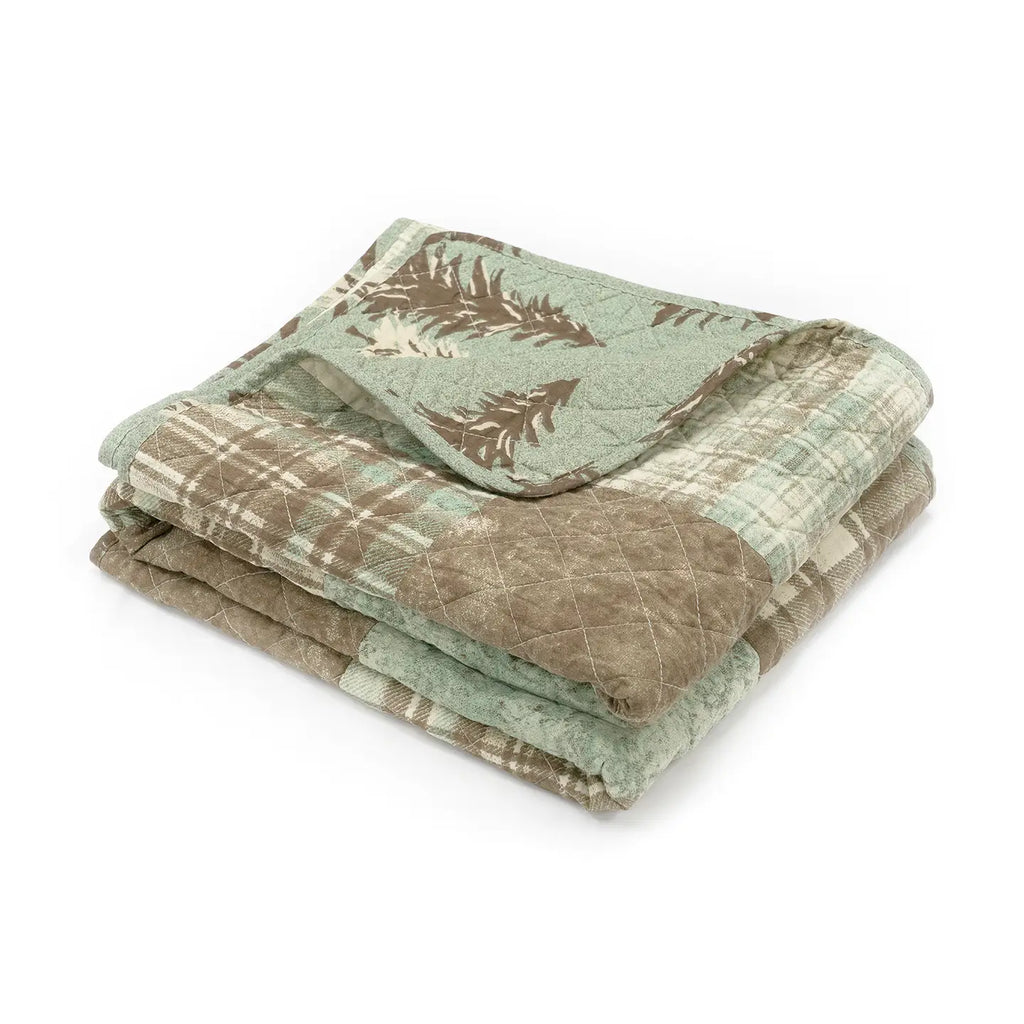 Mint Patchwork Trees Reversible Cotton Throw Quilt