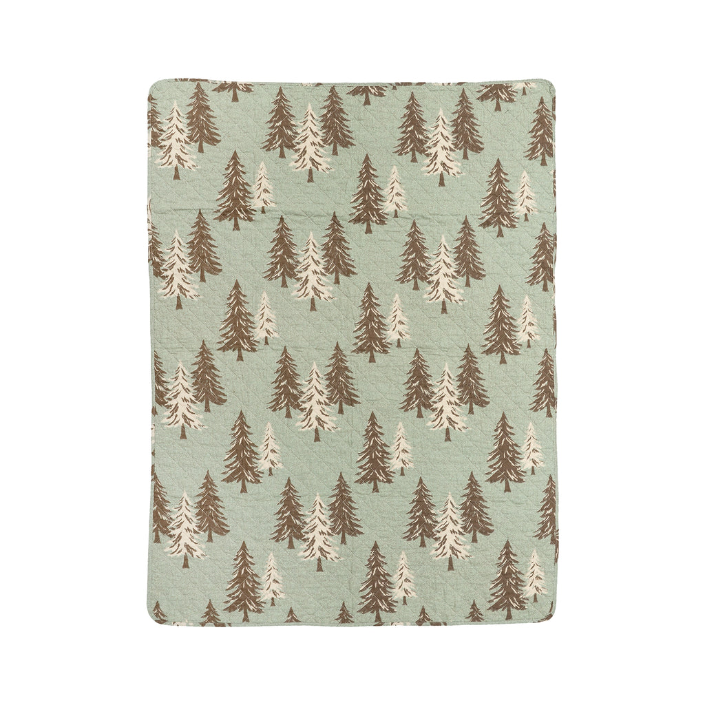 Mint Patchwork Trees Reversible Cotton Throw Quilt