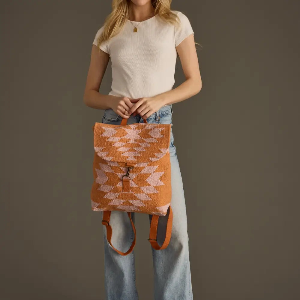 Orange & Light Pink Aztec Backpack