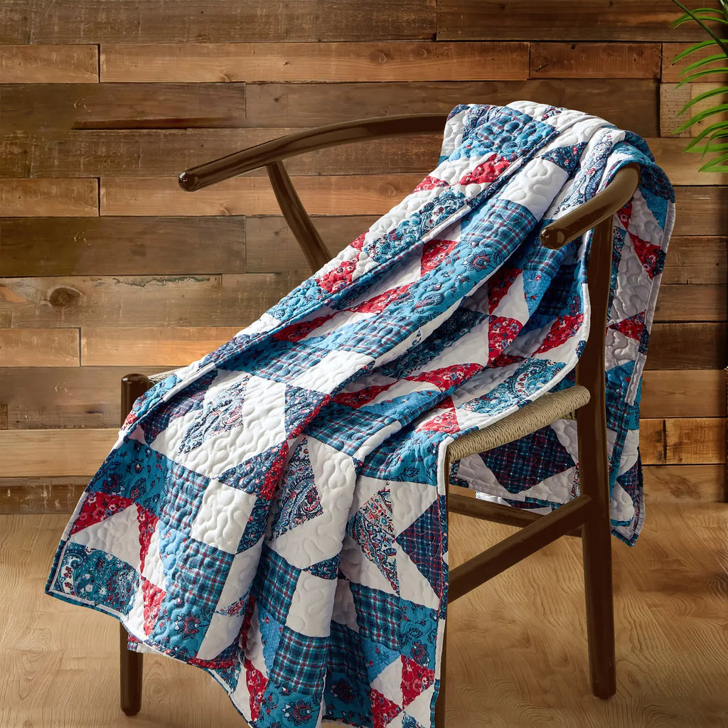Red White and Blue Lightweight Star Throw Quilt