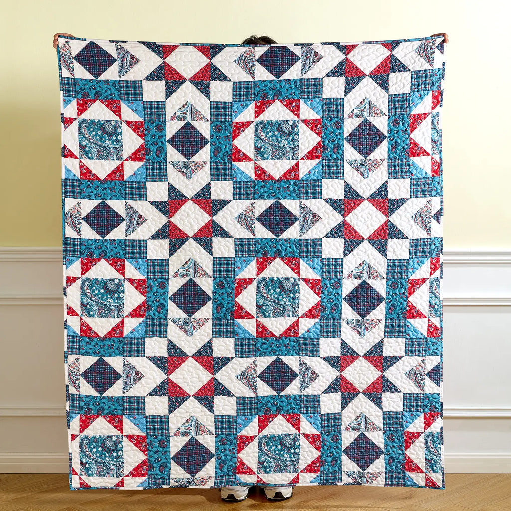Red White and Blue Lightweight Star Throw Quilt