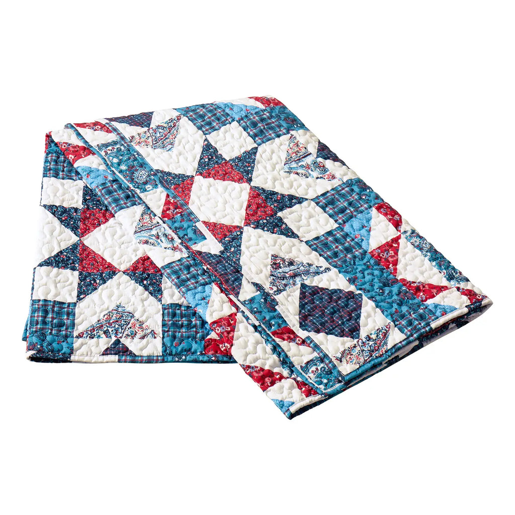 Red White and Blue Lightweight Star Throw Quilt