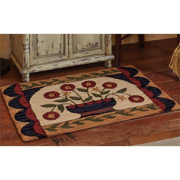 Flowers Basket Hooked Folk Art Rug