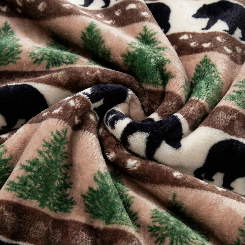 Bear Prints and Pinecones Plush Throw