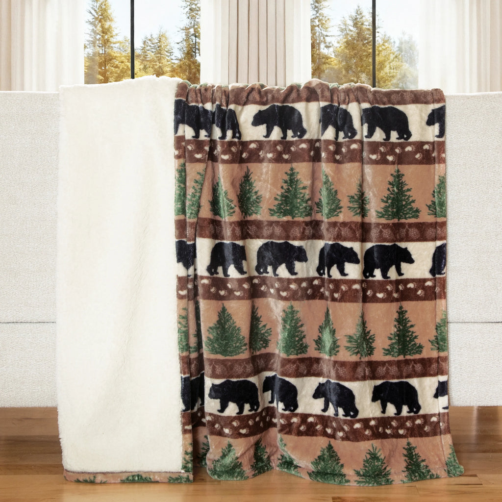 Bear Prints and Pinecones Plush Throw