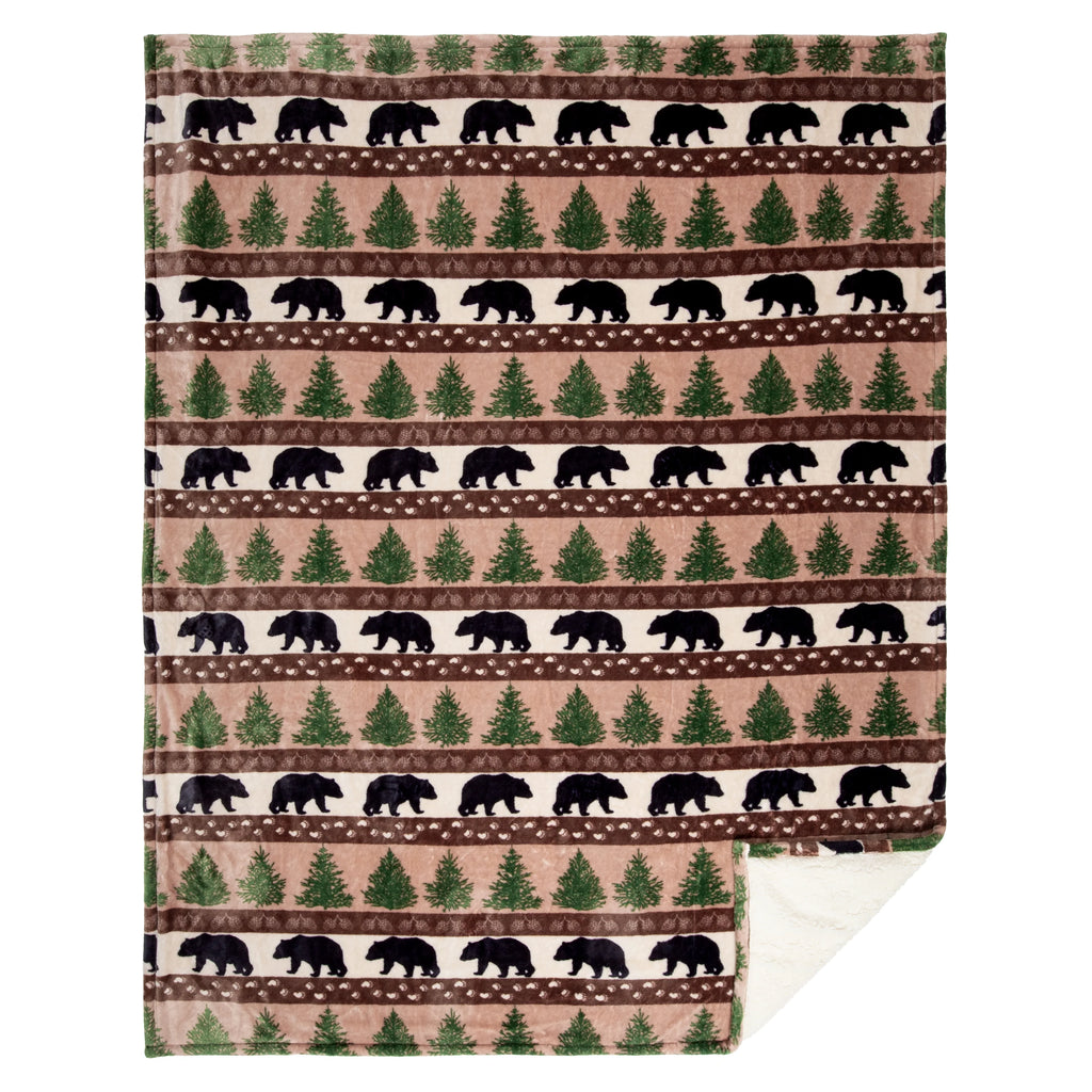 Bear Prints and Pinecones Plush Throw