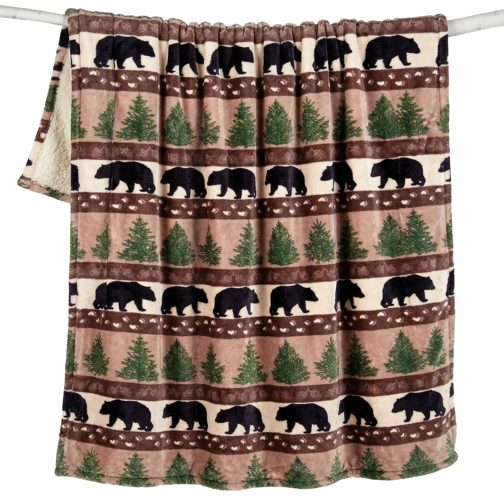 Bear Prints and Pinecones Plush Throw