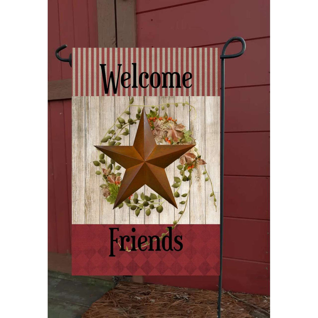 Welcome Friends Rusty Star Garden Flag