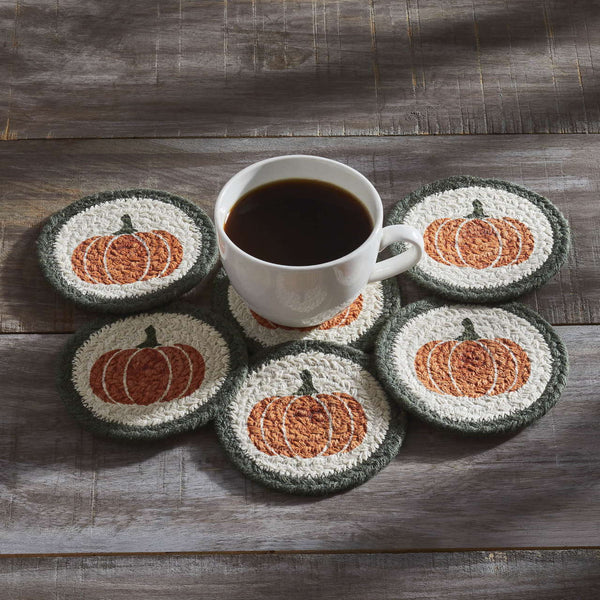 Set Of 6 Thanksgiving/Fall Coasters - Wooden Pumpkin Watercolor Design Drink Holders