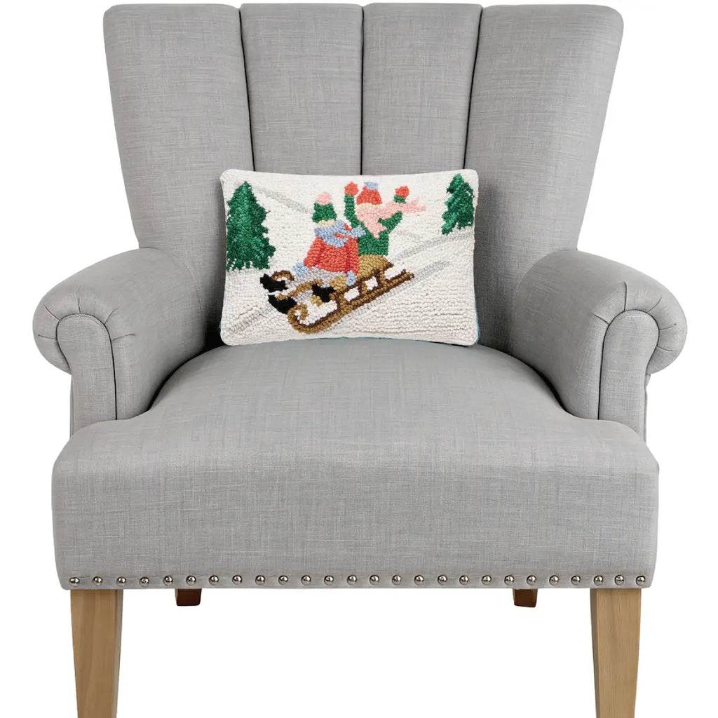 Sledding Hooked Cushion