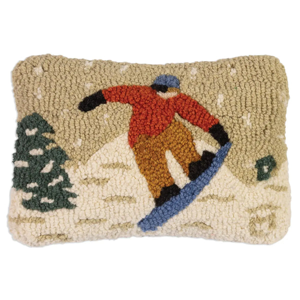 Snowboarder Hooked Wool Cushion