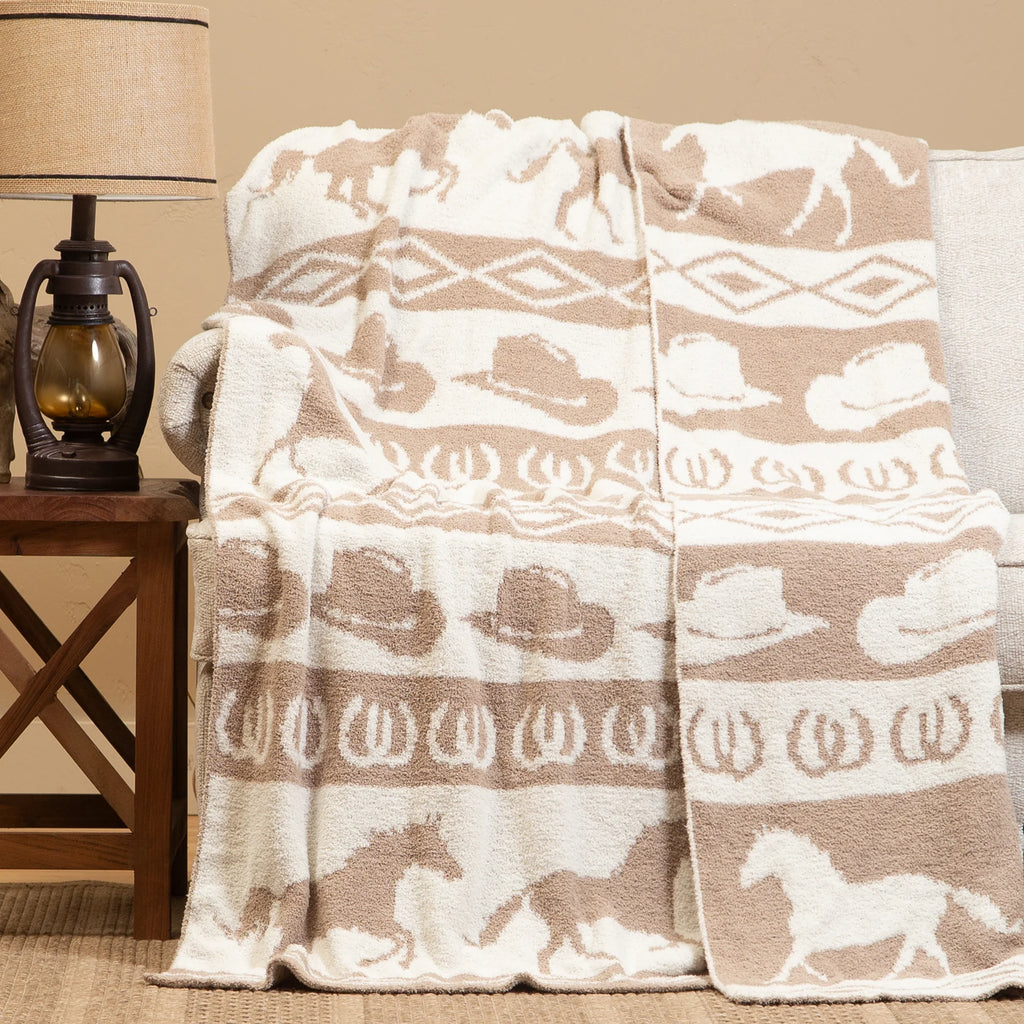 Tan Rodeo Stretchy Throw Blanket