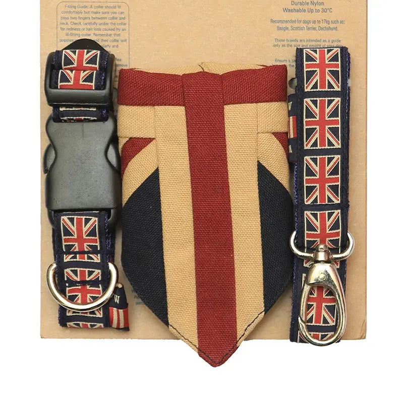 Vintage Style Union Jack Dog Lead, Collar and Bandana Set