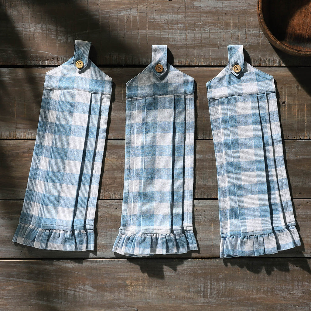 Annie Buffalo Check Blue Button Loop Towel
