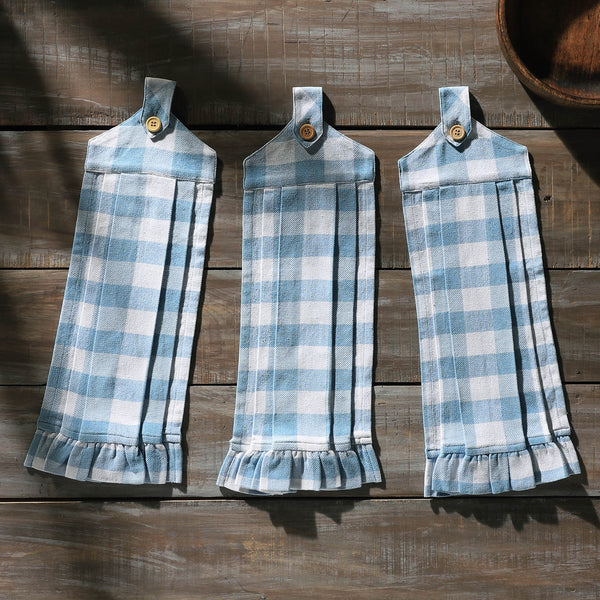 Annie Buffalo Check Blue Button Loop Towel