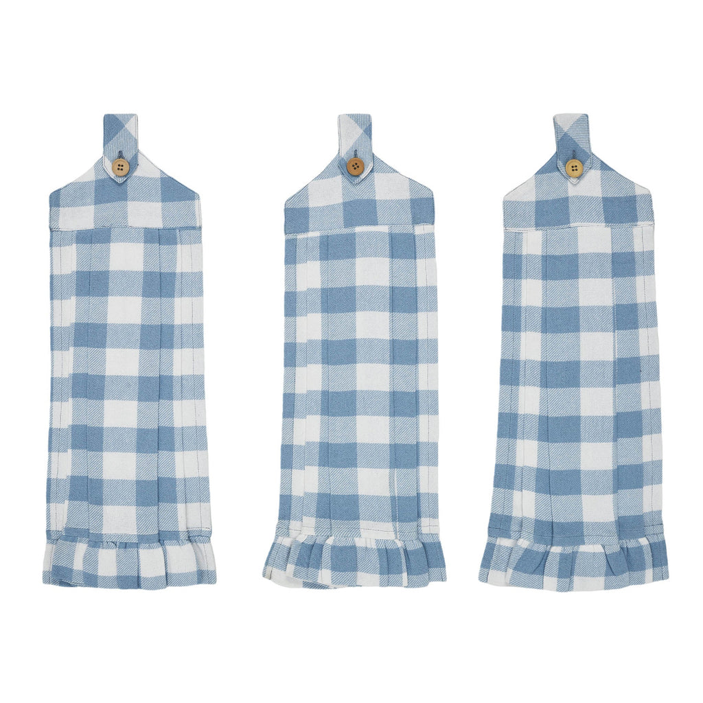 Annie Buffalo Check Blue Button Loop Towel
