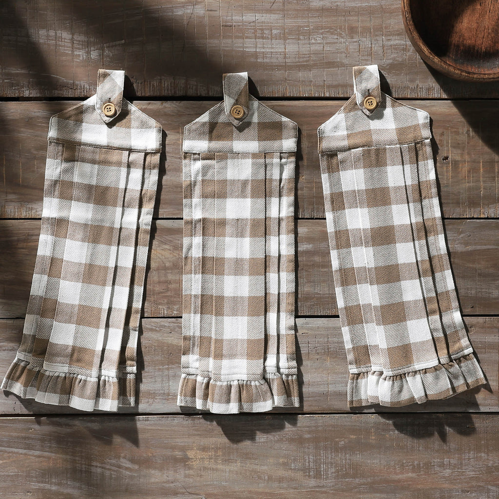 Annie Buffalo Check Portabella Button Loop Towel