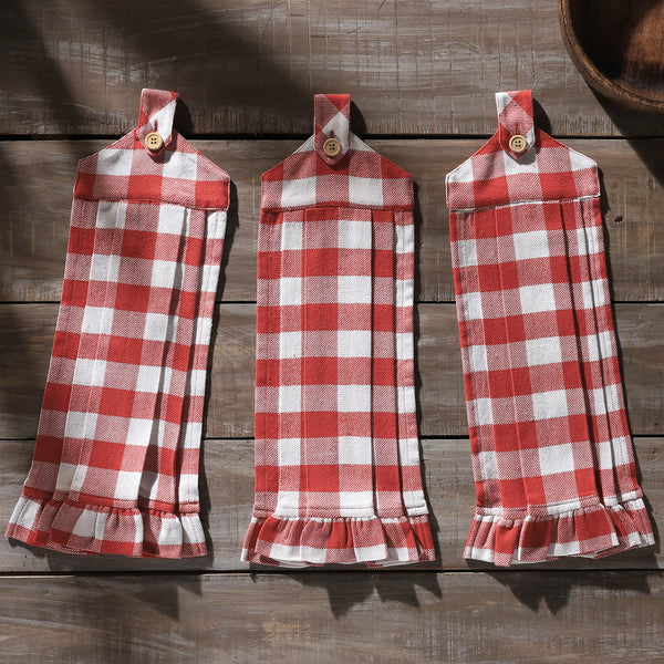 Annie Buffalo Check Red Button Loop Towel