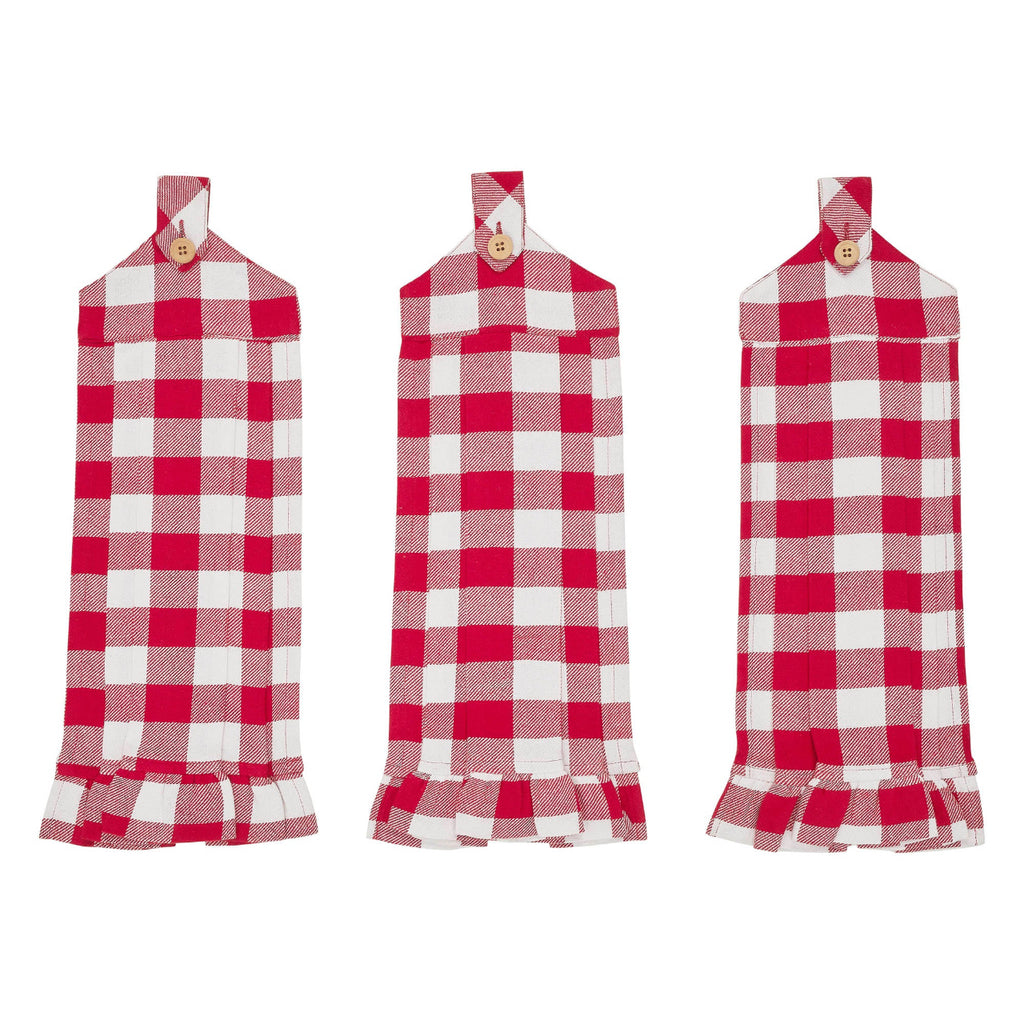 Annie Buffalo Check Red Button Loop Towel