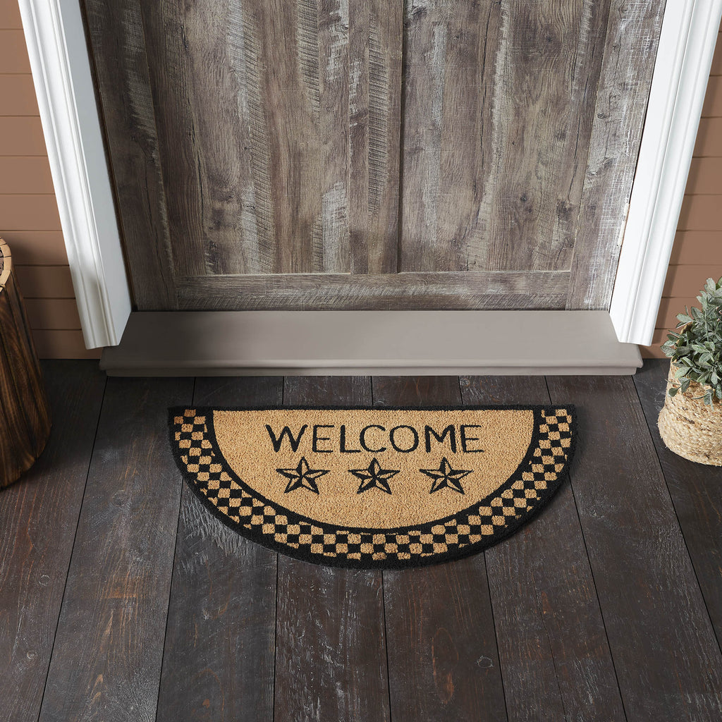 Black Check Stars Welcome Half Circle Doormat