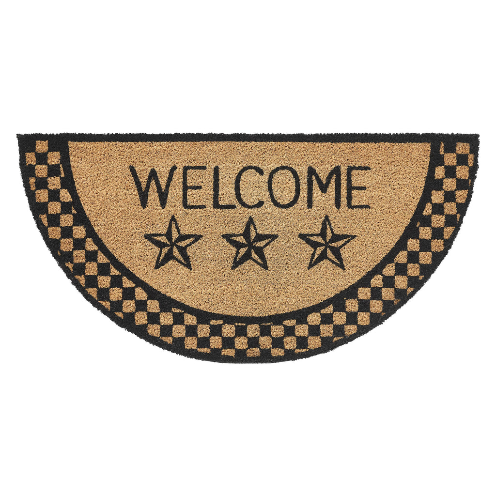 Black Check Stars Welcome Half Circle Doormat