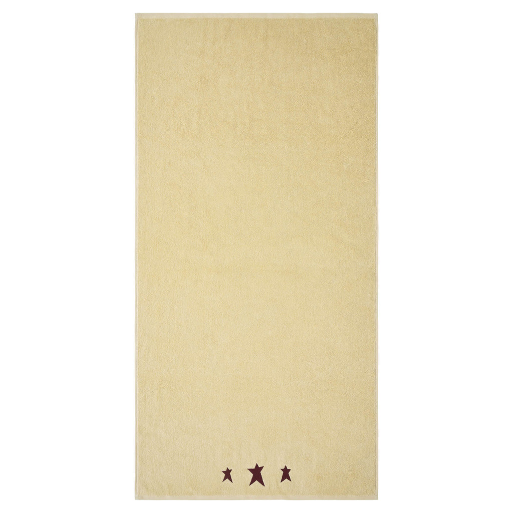 Cream Bath Towel with Burgundy Primitive Stars