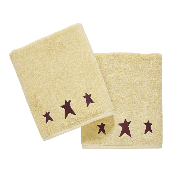 Cream Bath Towel with Burgundy Primitive Stars
