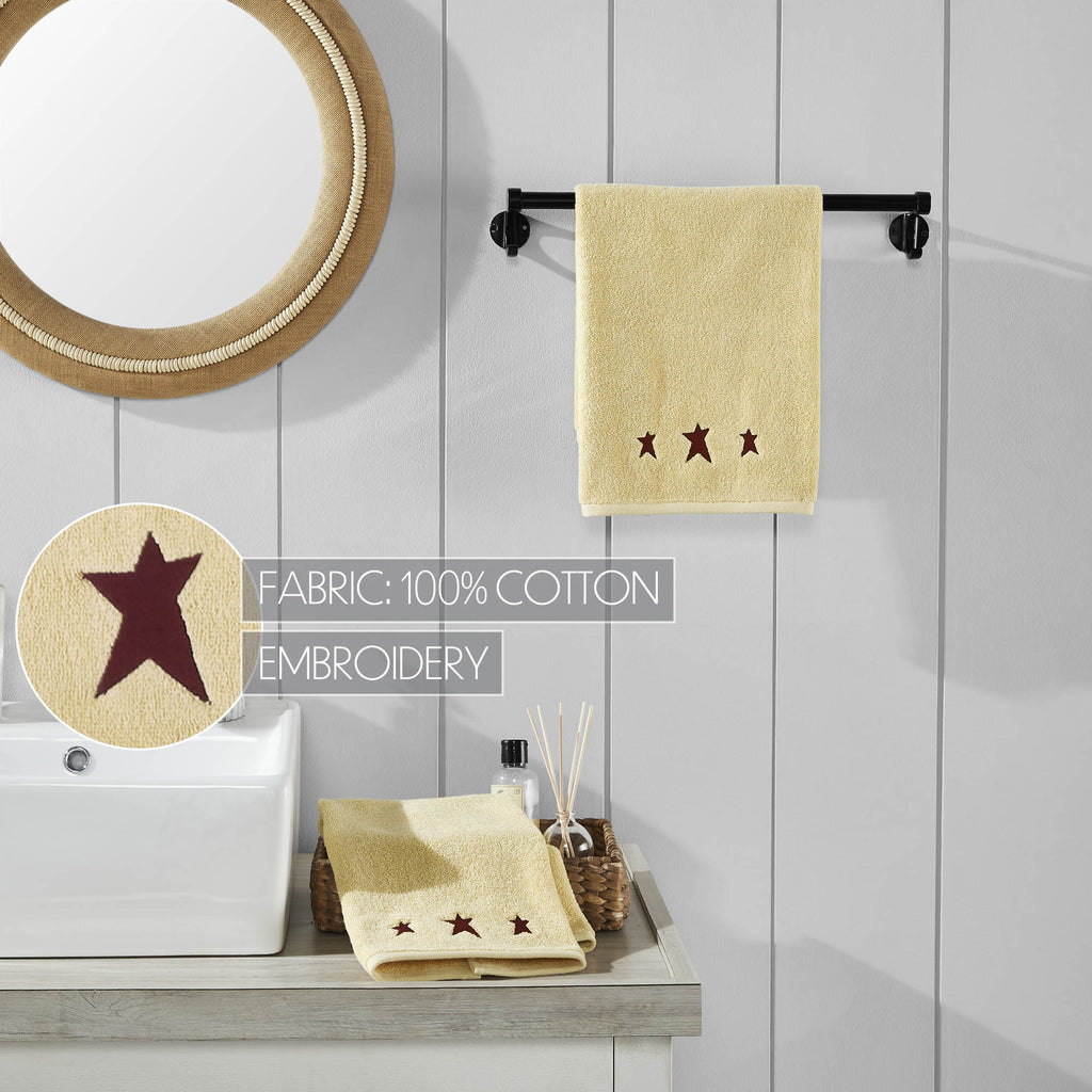 Cream Hand Towel with Burgundy Primitive Stars