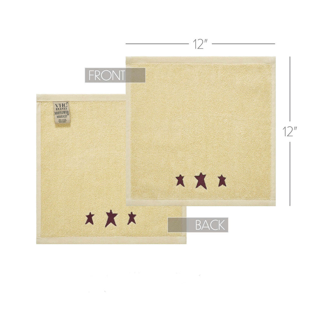 Cream Face Cloth with Burgundy Primitive Stars