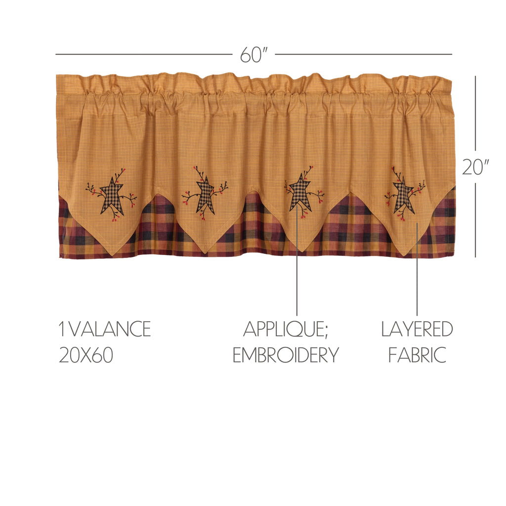Heritage Farms Star and Pip Layered Window Valance