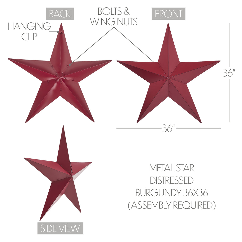 XL Burgundy 36" Metal Barn Star