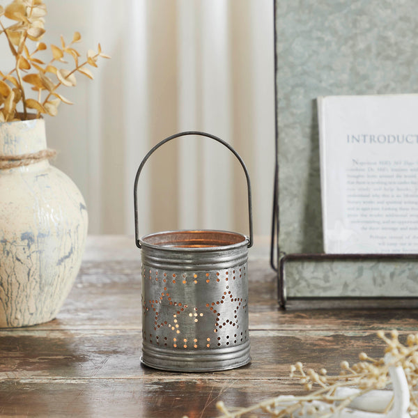 Primitive Punched Star Metal Candle Holder